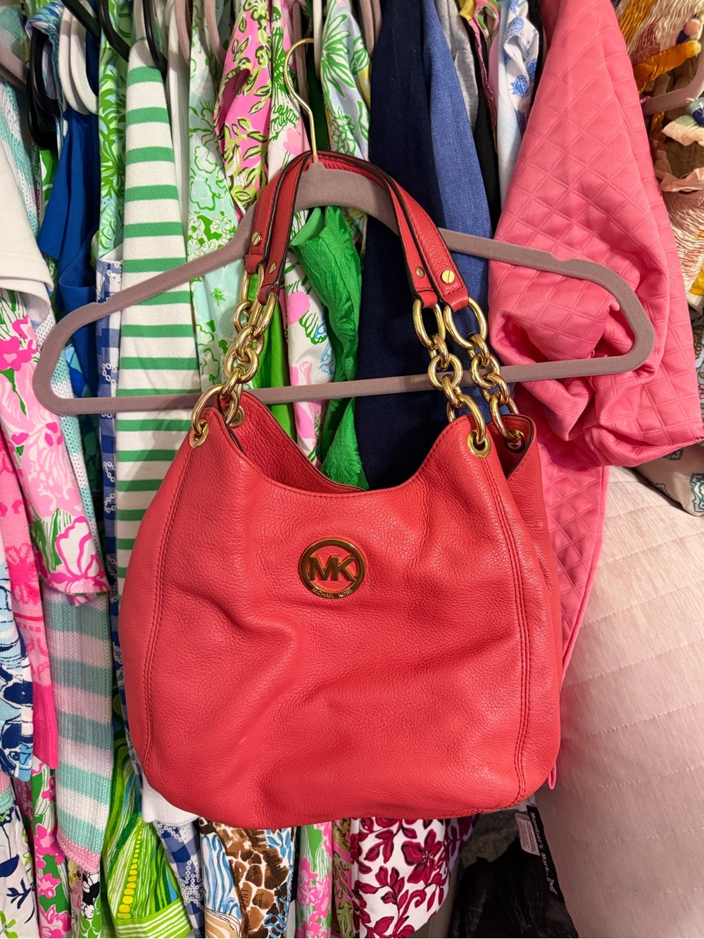 Michael Kors Coral Pink Pebbled Leather Hobo Bag